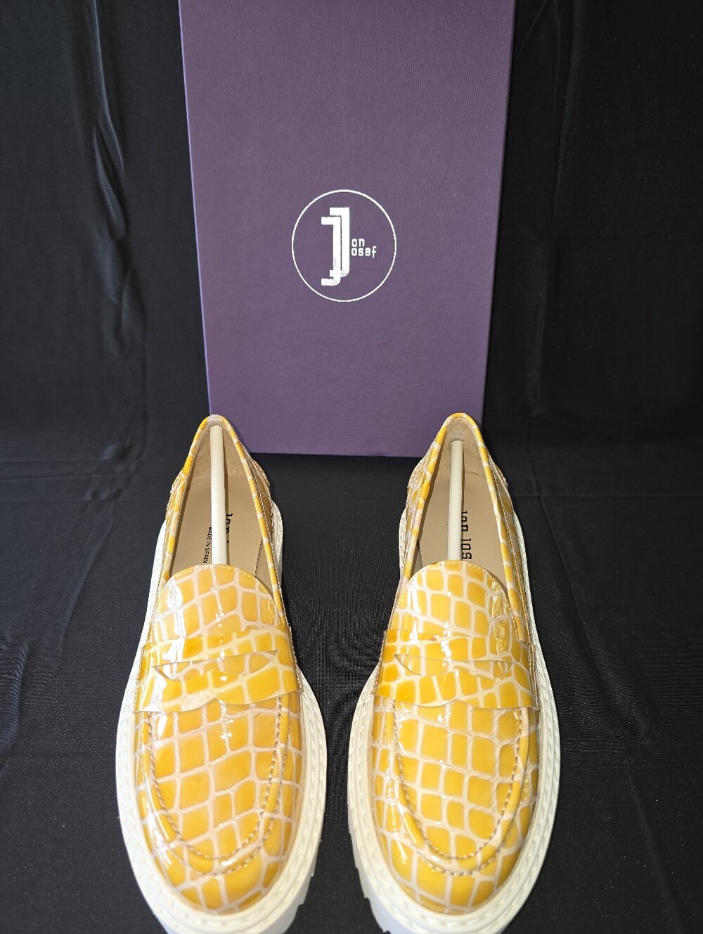 Jon Josef Yellow Croc-Embossed Platform Loafers - Women's